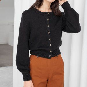 & Other Stories Black Cropped Wool Blend Cardigan in Small